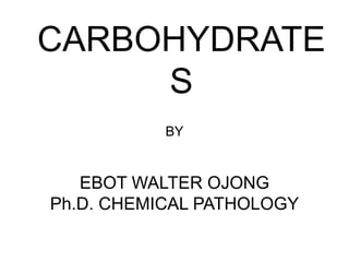 BY
EBOT WALTER OJONG
Ph.D. CHEMICAL PATHOLOGY
CARBOHYDRATE
S
 