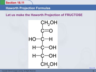Section 18.11
Haworth Projection Formulas
Return to TOC
Let us make the Haworth Projection of FRUCTOSE
Copyright ©2016 Cengage Learning. All Rights Reserved. 50
 