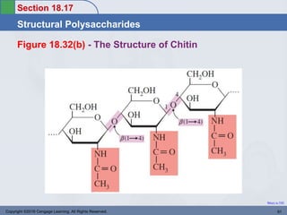 Section 18.17
Structural Polysaccharides
Return to TOC
Figure 18.32(b) - The Structure of Chitin
Copyright ©2016 Cengage Learning. All Rights Reserved. 91
 