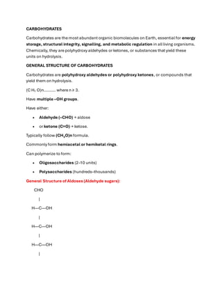 CARBOHYDRATES- structure, occurence and functions | PDF