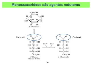 Monossacarídeos são agentes redutores
Carbonil Carboxil
 