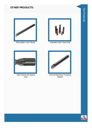 OTHER PRODUCTS:
Boring Bars Lever Clamp Indexable Insert Type Drills
Solid Carbide Aerospace
Tools
Internal Machining Thre...