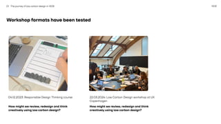 1508
Workshop formats have been tested
How might we review, redesign and think
creatively using low carbon design?
01 The journey of low carbon design in 1508
04.12.2023: Responsible Design Thinking course 22.03.2024: Low Carbon Design workshop at UX
Copenhagen
How might we review, redesign and think
creatively using low carbon design?
 