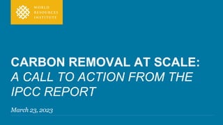 CARBON REMOVAL AT SCALE:
A CALL TO ACTION FROM THE
IPCC REPORT
March 23, 2023
 