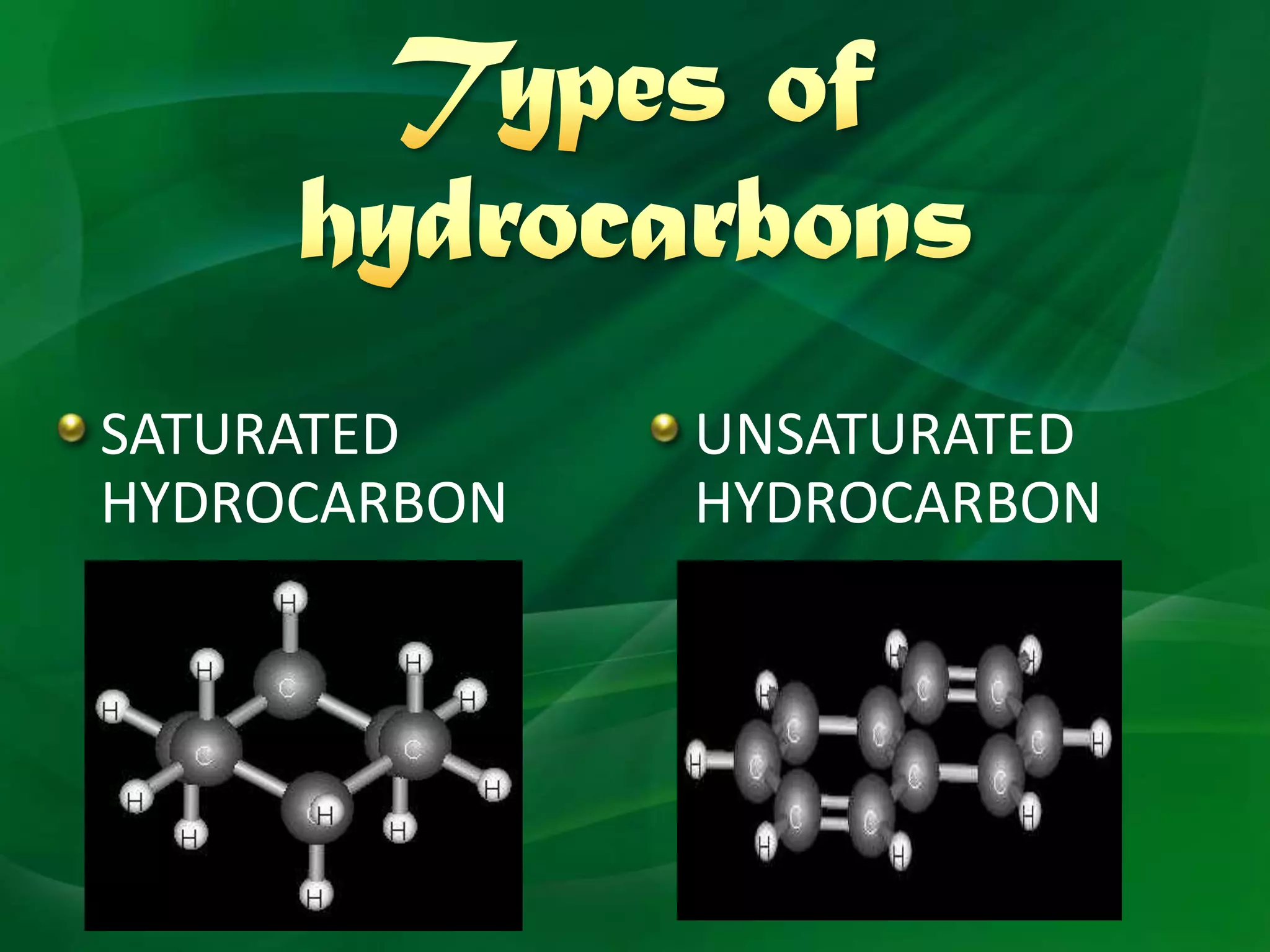 SATURATED     UNSATURATED
HYDROCARBON   HYDROCARBON
 