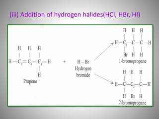 (iii) Addition of hydrogen halides(HCl, HBr, HI)
 