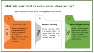 19
What factors prevented the carbon markets from evolving?
There were three major issues relating to the carbon market :
...