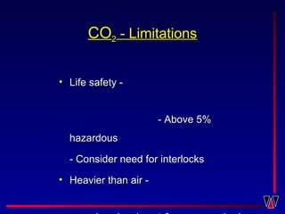 COCO22 - Limitations- Limitations
• Life safety -Life safety -
- Above 5%- Above 5%
hazardoushazardous
- Consider need for interlocks- Consider need for interlocks
• Heavier than air -Heavier than air -
 