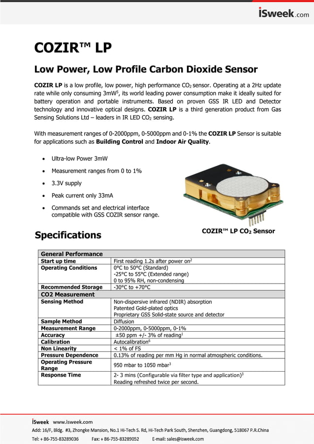 Carbon dioxide sensor ndir co2 sensor cozir lp | PDF | Science