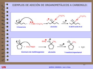 EJEMPLOS DE ADICIÓN DE ORGANOMETÁLICOS A CARBONILO:




                                                               63
UN                           QUÍMICA ORGÁNICA. Juan A. Palop
 