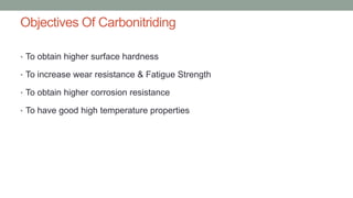 Objectives Of Carbonitriding
• To obtain higher surface hardness

• To increase wear resistance & Fatigue Strength
• To ob...