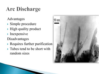 Advantages
 Simple procedure
 High quality product
 Inexpensive
Disadvantages
 Requires further purification
 Tubes tend to be short with
random sizes
 
