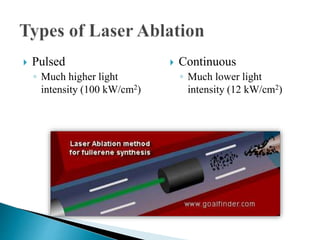  Pulsed
◦ Much higher light
intensity (100 kW/cm2)
 Continuous
◦ Much lower light
intensity (12 kW/cm2)
 