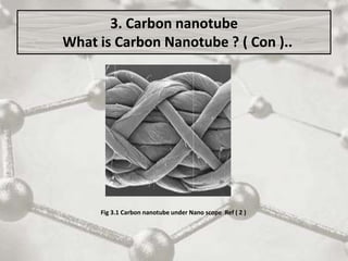 3. Carbon nanotube
What is Carbon Nanotube ? ( Con )..
Fig 3.1 Carbon nanotube under Nano scope Ref ( 2 )
 