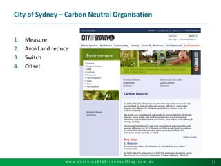 City of Sydney – Carbon Neutral OrganisationMeasureAvoid and reduceSwitchOffset