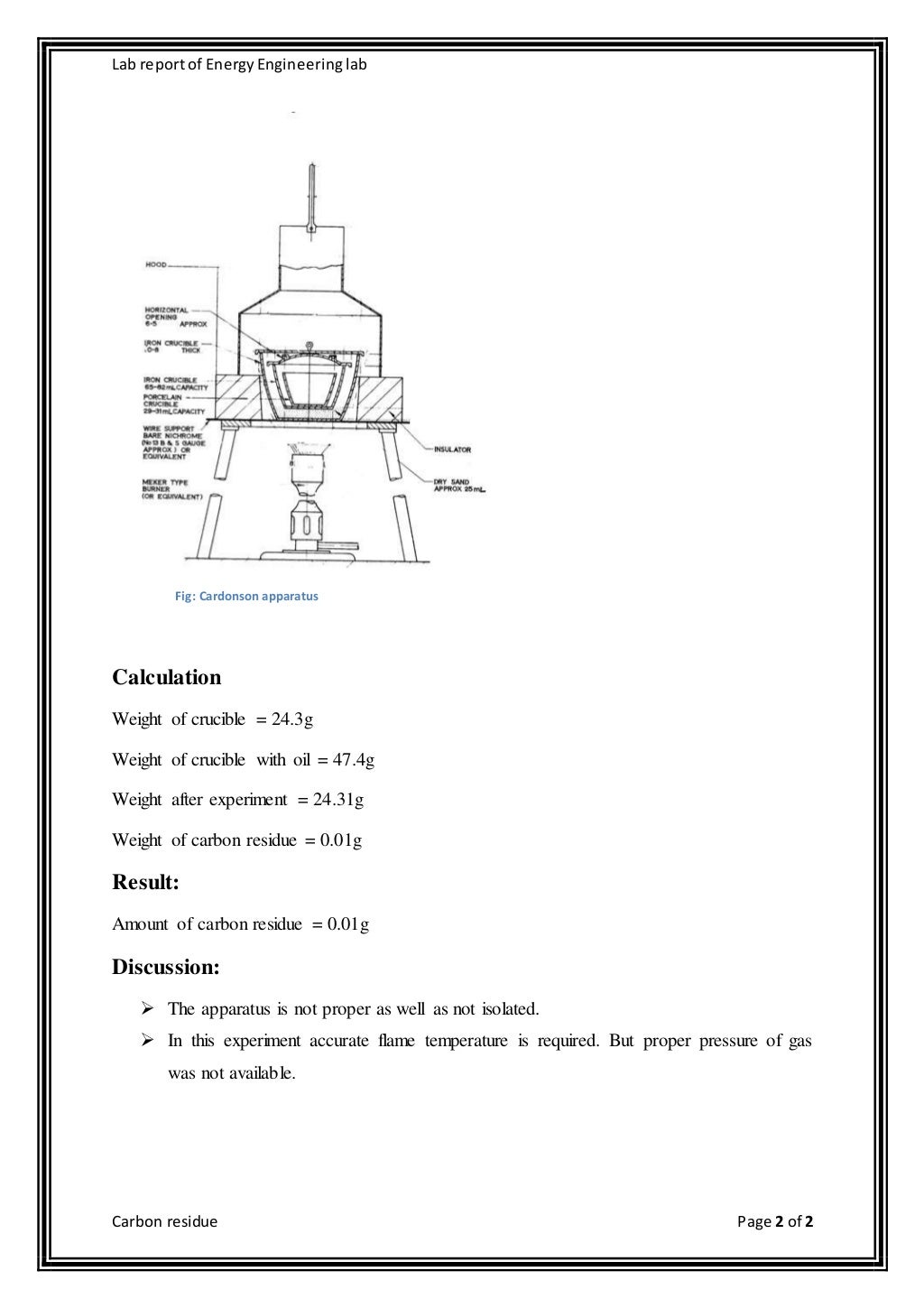 how to determine the Carbon residue