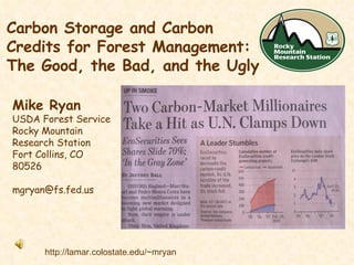 Carbon Storage and Carbon Credits for Forest Management:  The Good, the Bad, and the Ugly   Mike Ryan USDA Forest Service Rocky Mountain Research Station Fort Collins, CO  80526 [email_address] http://lamar.colostate.edu/~mryan 