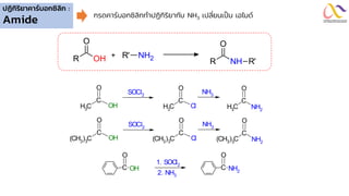 C OH
O
C NH2
O
C
Cl
(CH3)3C
O
SOCl2
C
OH
(CH3)3C
O
NH3
C
NH2
(CH3)3C
O
1. SOCl2
2. NH3
C
Cl
C
H3
O
SOCl2
C
OH
C
H3
O
NH3
C
NH2
C
H3
O
ปฏิกิริยาคาร์บอกซิลิก :
Amide
OH
R
O
NH
R
O
R'
R' NH2
+
กรดคาร์บอกซิลิกทาปฏิกิริยากับ NH3 เปลี่ยนเป็น เอไมด์
 