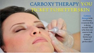 CARBOXYTHERAPY:YOU
TICKETTOBETTERSKIN!
Carboxy
therapyisthe
newbeauty
treatmentthat
isdoing
rounds!Well
whodoesnot
wanttolook
younger,
fresherand
boastof
perfectskin?
 