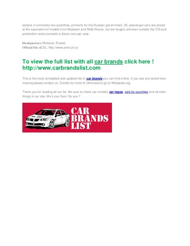 Car Brands List