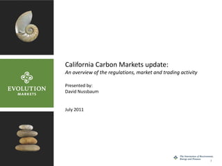 California Carbon Markets update: An overview of the regulations, market and trading activity Presented by: David Nussbaum July 2011 