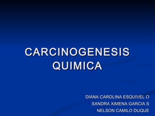 CARCINOGENESIS QUIMICA DIANA CAROLINA ESQUIVEL O SANDRA XIMENA GARCIA S NELSON CAMILO DUQUE 