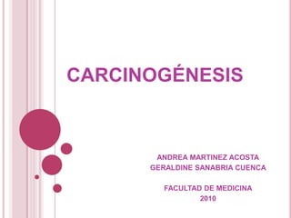 CARCINOGÉNESIS ANDREA MARTINEZ ACOSTA GERALDINE SANABRIA CUENCA FACULTAD DE MEDICINA 2010 