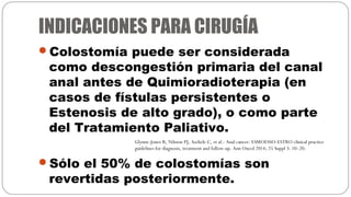 INDICACIONES PARA CIRUGÍA
Colostomía puede ser considerada
como descongestión primaria del canal
anal antes de Quimioradi...