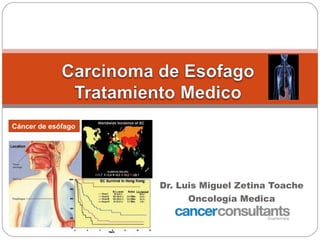 Cáncer de esófago




                    Dr. Luis Miguel Zetina Toache
                          Oncología Medica
                        Cáncer Consultants GT
 