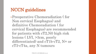 PROF S.SUBBIAH et al.
NCCN guidelines
• Preoperative Chemoradiation ( for
Non cervical Esophagus) and
definitive Chemoradi...