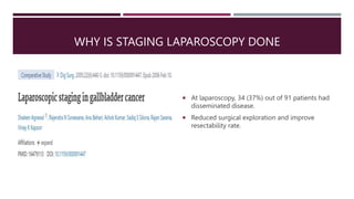 WHY IS STAGING LAPAROSCOPY DONE
 At laparoscopy, 34 (37%) out of 91 patients had
disseminated disease.
 Reduced surgical...