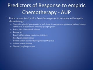 Predictors of Response to empiric Chemotherapy - AUP <ul><li>Features associated with a favorable response to treatment wi...