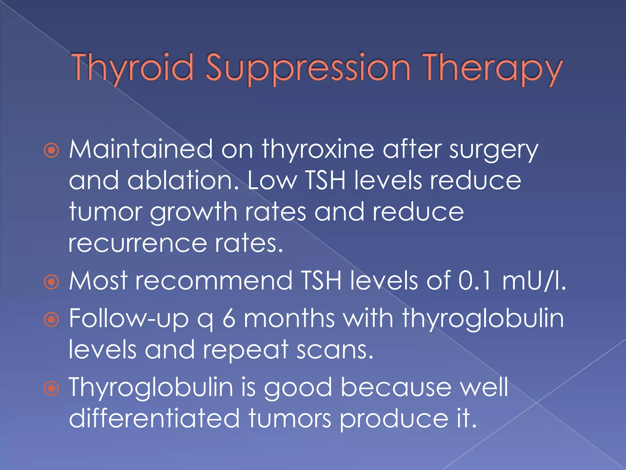 National Thyroid Cancer Treatment Cooperative Study (NTCTCS)The NTCTCS created a staging approach that wasapplied prospectively to a registry of patients drawnfrom 14 cooperating institutions . pathologic staging was based upon:  patient age at diagnosis  tumor histology  tumor size  intrathyroidalmultifocality  extraglandular invasion  metastases  tumor differentiation