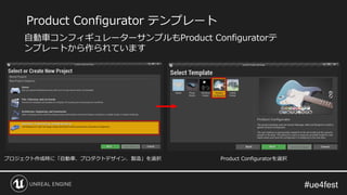 Product Configurator テンプレート
自動車コンフィギュレーターサンプルもProduct Configuratorテ
ンプレートから作られています
プロジェクト作成時に「自動車、プロダクトデザイン、製造」を選択 Product Configuratorを選択
 