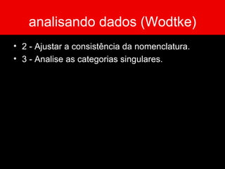 analisando dados (Wodtke) 2 - Ajustar a consistência da nomenclatura. 3 - Analise as categorias singulares. 