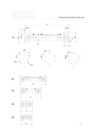 Indústria Nacional de Eixos Cardan Ltda.
03
Lf
Lf
Lf
05
04
Lz
Lz
LM
F
02
ØC
ØA
01
LM
R
ØK
G
β
45°
90°
Z 4
30°
60°
Z 6 Z 8
22,5°
45°
Ø H
Ø B
3
 