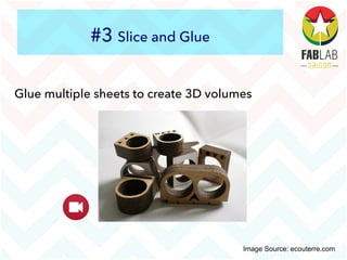 #3 Slice and Glue
Glue multiple sheets to create 3D volumes
Image Source: ecouterre.com
 
