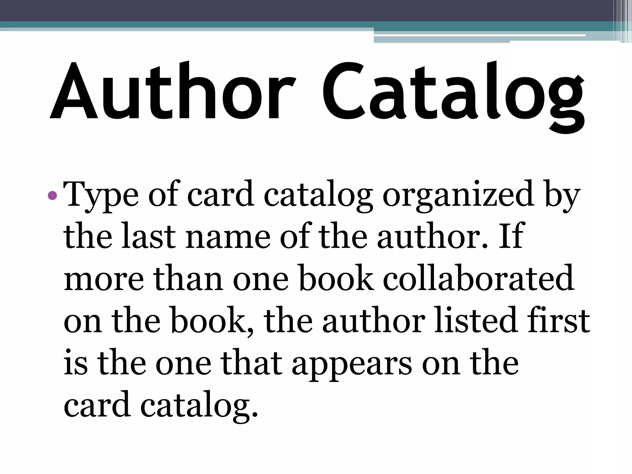 Card catalog GRADE 7 PPTX