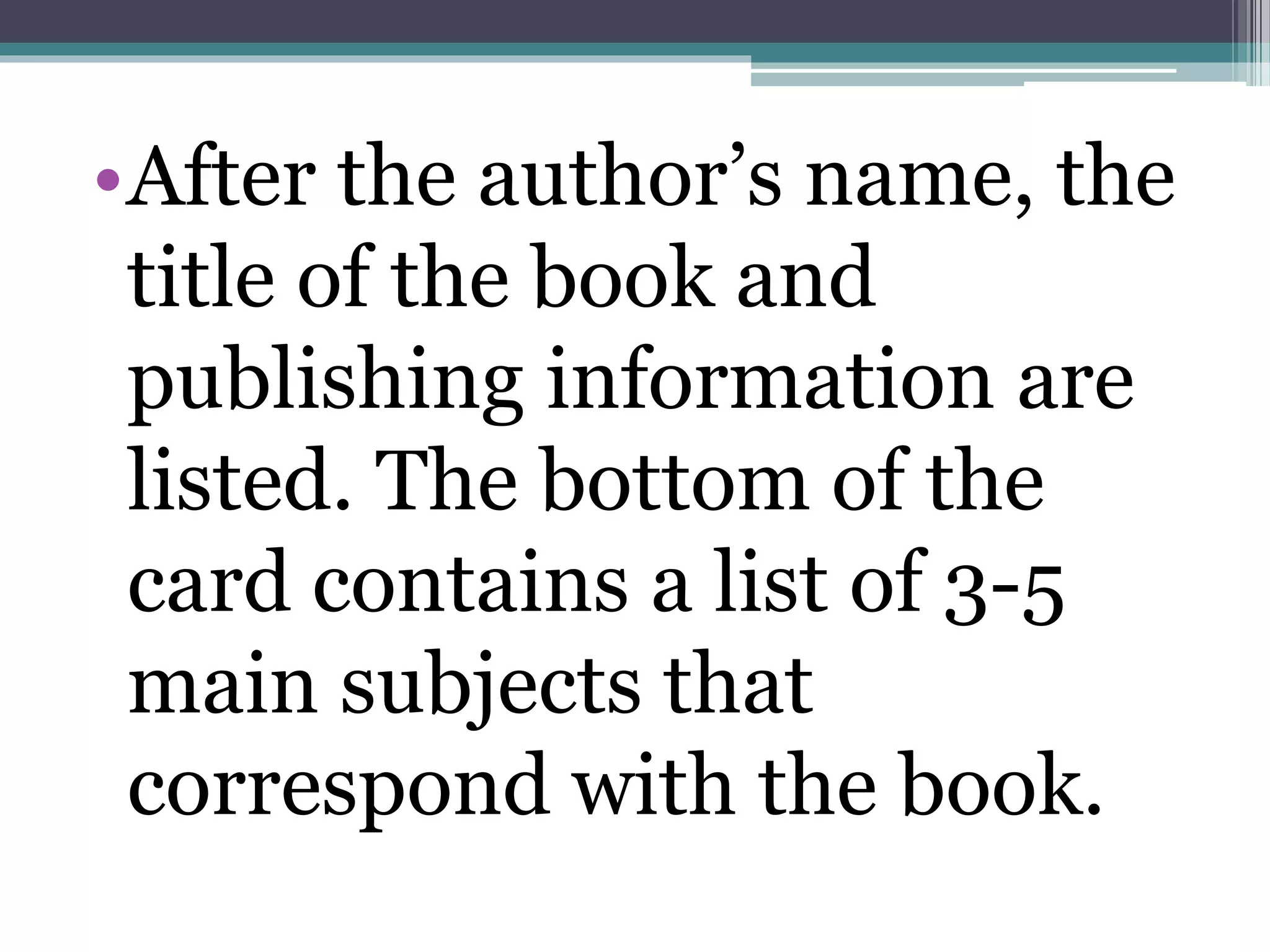 Card catalog GRADE 7 PPTX