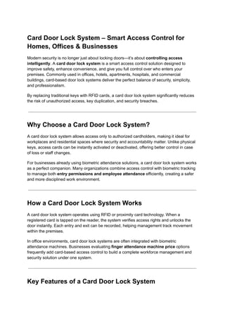 Curated visual reference: Fresh Look at Card Door Lock System Smart Access Control For Homes Offices