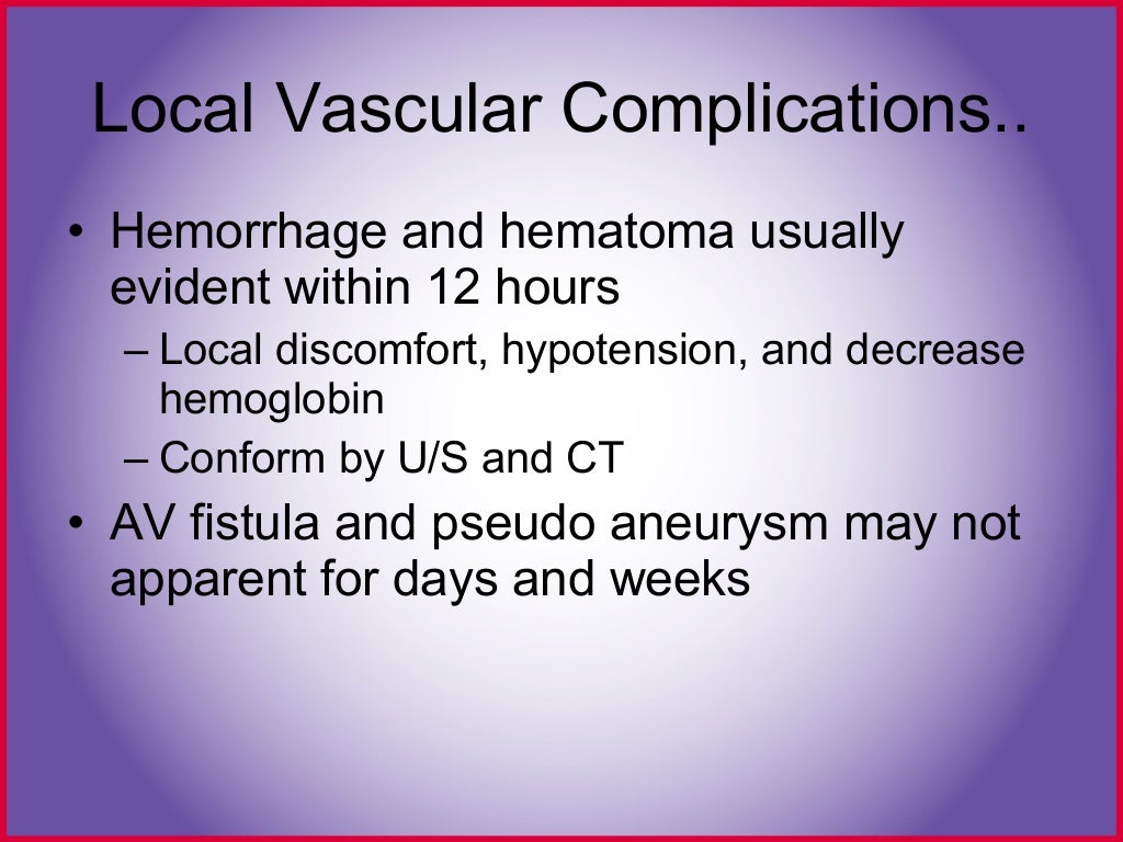 Cardiac cath complications