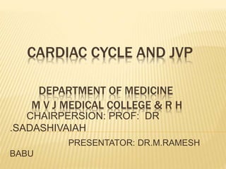 CARDIAC CYCLE AND JVP
DEPARTMENT OF MEDICINE
M V J MEDICAL COLLEGE & R H
CHAIRPERSION: PROF: DR
.SADASHIVAIAH
PRESENTATOR: DR.M.RAMESH
BABU
 