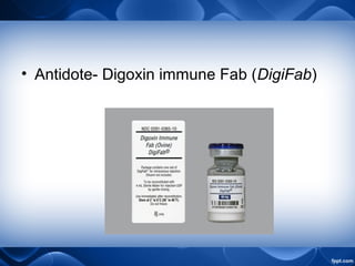 • Antidote- Digoxin immune Fab (DigiFab)
 