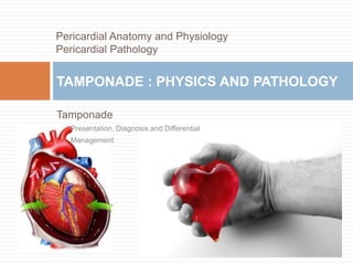 Tamponade
Presentation, Diagnosis and Differential
Management
TAMPONADE : PHYSICS AND PATHOLOGY
Pericardial Anatomy and Physiology
Pericardial Pathology
 