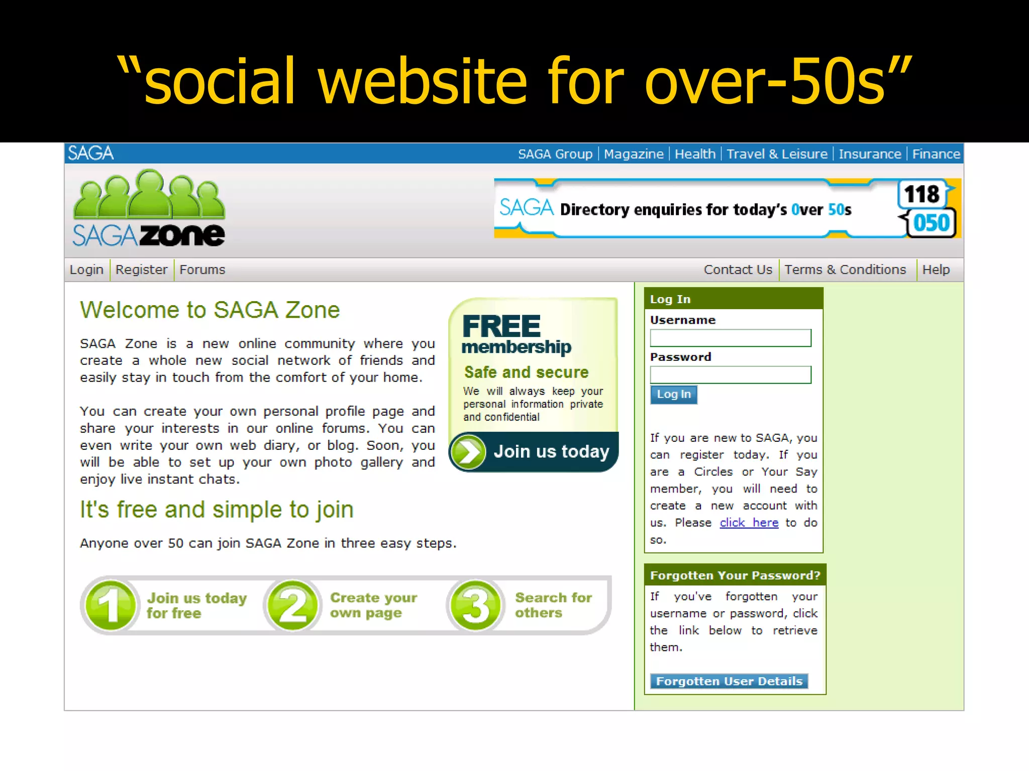 “social website for over-50s” 