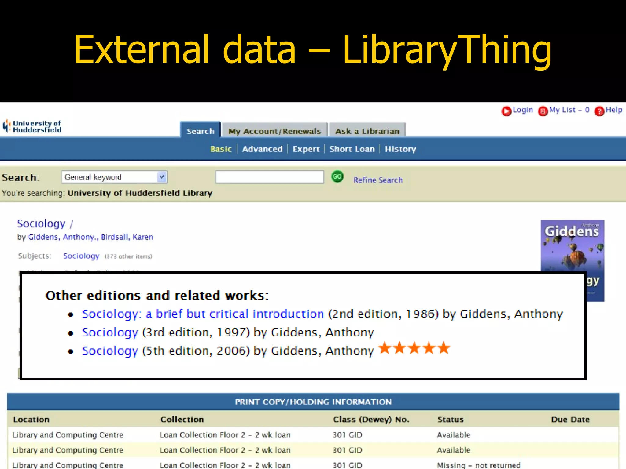 External data – LibraryThing 