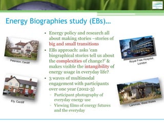 Energy Biographies study (EBs)…
• Energy policy and research all
about making stories –stories of
big and small transition...