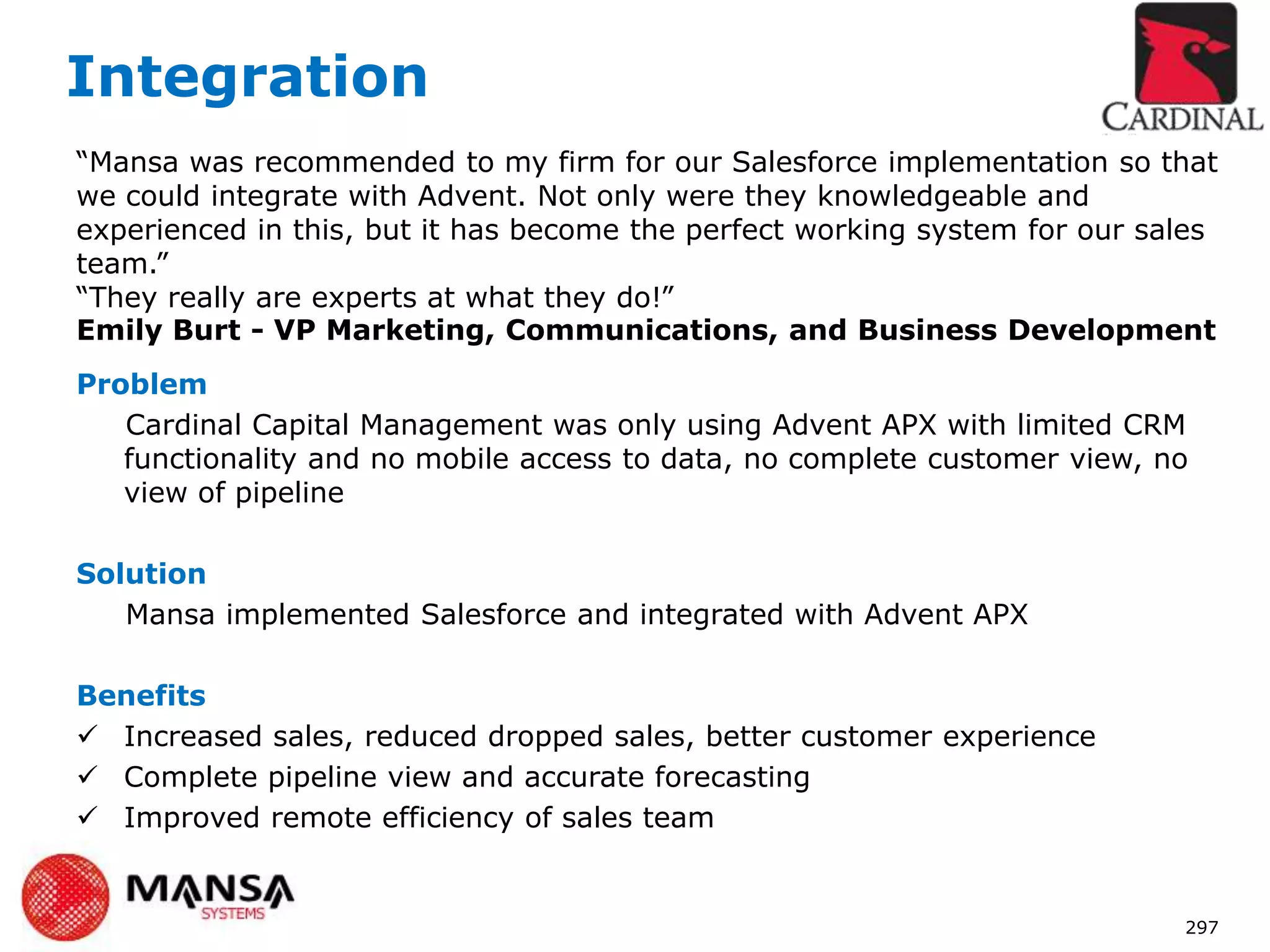 Cardinal Capital Management - Salesforce and Advent APX Integration | PPT