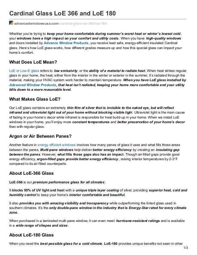 Cardinal glass lo e 366 and loe 180