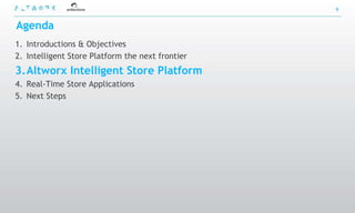 9


Agenda
1. Introductions & Objectives
2. Intelligent Store Platform the next frontier
3.Altworx Intelligent Store Platform
4. Real-Time Store Applications
5. Next Steps
 